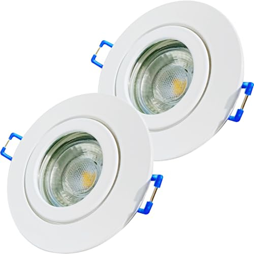 LED Bad Einbaustrahler 230V inkl. 2 x 5W LED LM Farbe Weiss IP44 LED Einbauleuchte Neptun Rund Warmweiss Feuchtraum Dusche Innen oder Aussen geeignet Rostfrei LED Austauschbar Schutzglas