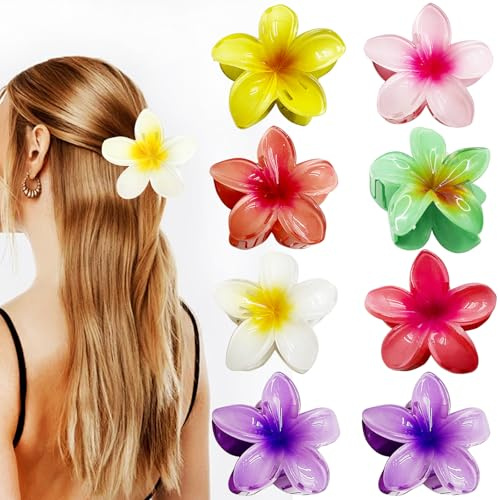8 Stück große Acryl Plumeria Blumen Haarclips,Frangipani Haarklammern Damen