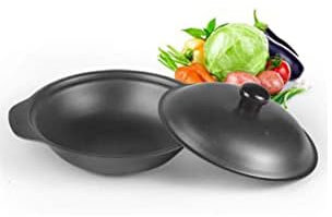 Yiustldd Wok de hierro fundido con tapa, sartén antiadherente, universal para múltiples estufas, apto para una o varias personas, mini wok pequeño,24cm