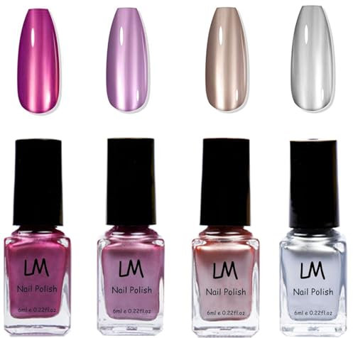 Metallic Effect Mirror Nail Varnish - 6ML Quick Dry Silver Dark Pink Rose Gold Pink Nail Polish - No UV Needed