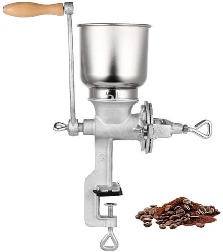 TIMCORR High Hopper Cast Iron Grain Grinder Manual Coffee Mill, Heavy Duty Hand Grinder with Large Hopper for Barley, Wheat Berries, Coffee, Chickpeas, Pepper, Dried Beans, Corn and Flours