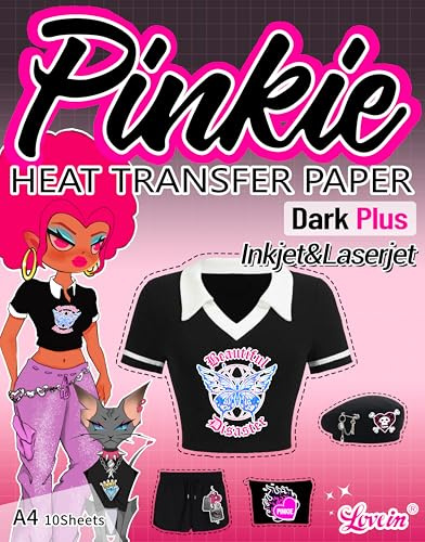 Lovein Tshirt Transfer Paper Dark Fabric A4 10 Sheets for Inkjet & Laser Printer T-Shirt Printing Paper Iron On Transfers Printable Heat Transfer Vinyl +1 Sheet A3 Teflon Paper (LI-H-D3.0-10)