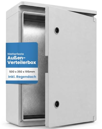 BOXEXPERT Verteilerkasten außen IP65 mit Regendach ABS Kunststoff 500x350x195mm Serie Fleet Roof wasserdicht Schaltschrank Stromkasten Schaltkasten Industriegehäuse grau