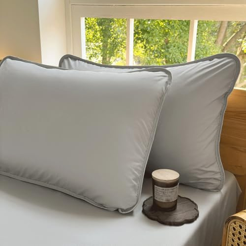 Milbenbezug Kissen 40x80cm 2er Set, Grau | Allergiker Kissenbezug, Gegen Hausstaubmilben, Allergie Bettwäsche Set, Anti Milben
