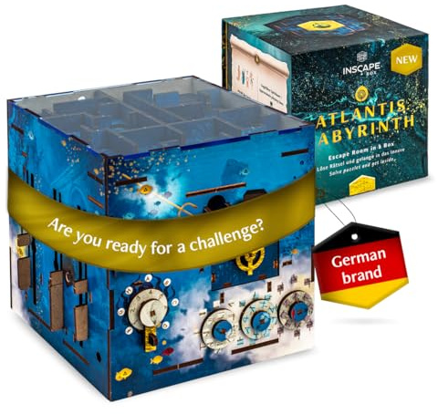 INSCAPE Atlantis Labirinth – Cluebox – Scatola puzzle in legno – Scatola puzzle – Escape Room gioco per adulti e bambini – Giochi di aglio – Puzzle in legno 3D – Giochi di pensiero – Confezione regalo