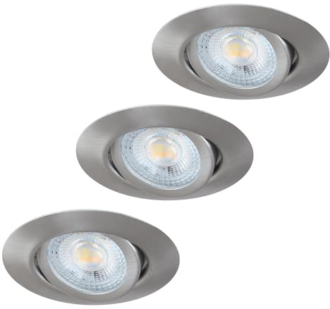 HCFEI LED Einbaustrahler Flach Dimmbar, Schwenkbar 5W LED Spots 230V, IP44 Bad Einbauleuchten Deckenspots Einbauspots, 3CCT Warmweiß Neutralweiß Kaltweiß (3er set, Edelstahl Gebürstet, 38°)