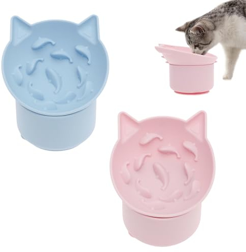 2 Stück Anti Schling Napf Katze Silikon Erhöht, 12°-180° Drehbar, Antischlingnapf Katze Durchmesser 10cm, rutschfeste Unterseite 7cm, Katzennapf für Katzen Kleine Hunde