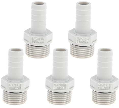 Hihaha Plastic Hose Barb Connector 15/32 1/2G Male Thread Straight Pipe Connector Gray White 5 Pcs