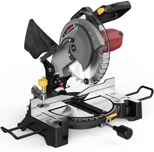 Marvtool 10-inch Compound Miter Saw, 5000RPM, 15 Amp, Single Bevel 0-45° with Extension Table, 36T Blade, Power Saw for Metal, Plastic, Wood, Laminates