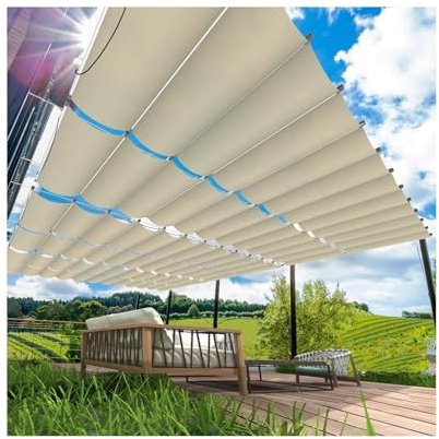 Retractable Wave Shade Sail 2.5m x 4m Sun Canopy for Patio Light Filtering Awning Durable Outdoor Umbrella Cover Perfect for Deck and Veranda.