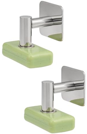 bremermann Juego de 2 soportes magnéticos para jabón, ideal para jabones y champús sólidos, se cuelgan libremente mediante imán, montaje mediante adhesivo, de acero inoxidable de alto brillo