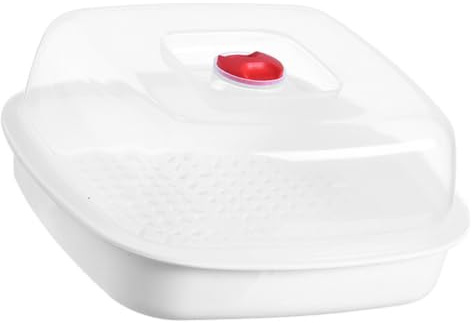 Healifty Vaporera para Microondas Profesional de Plástico Blanco Tapa Transparente y Mango, Fácil de Transportar para Cocinar Arroz y Pan Cocina