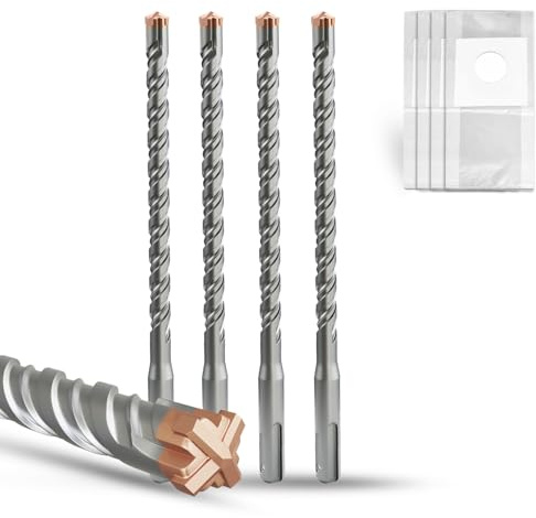 METOTY SDS Plus Hammer Drill Bit 4PC 8mm×160mm, with 4 Carbide Cutting Edges, Head with Coating, Masonry Drill, Hammer Drill, Concrete Drill, for Stone, Concrete, Natural Stone, Brick Wall