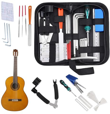Gitarren Reparatur Set Gitarrenpflege | 25 teiliges Musikinstrumente Reparatur Werkzeug für Studio Auftritt Zuhause Reise Konzert