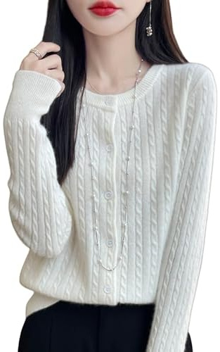 LIUYUYOUGO Cardigan Donna Cardigan da Donna in Maglia Grossa Maglione di Lana A Trecce Classico Girocollo Manica Lunga Lavorato A Maglia all'Uncinetto con Bottoni Corto Autunno Moda Coprispalle Magl