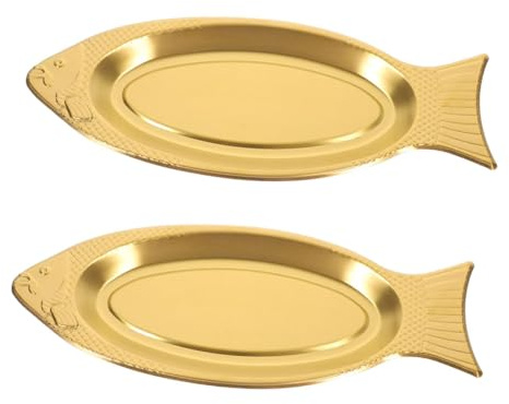TOYANDONA 2 pièces Lot de Plateaux Inox Forme de Poisson Plateaux de Service Résistants pour Cuisson et Présentation Assiettes Acier pour Poisson Plats Métalliques pour Cuisine
