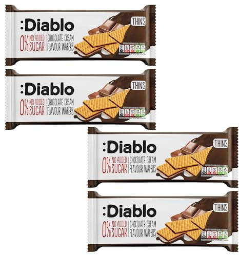 Diablo No Added Sugar Chocolate Cream Wafers - Nut-Free & SOYA-Free Thin Wafers, Perfect for Guilt-Free Snacking & Special Occasions, Sweet Treats for All - 150g, Pack of 4