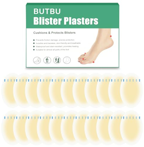 BUTBU 22 st blåsplåster för fötter, hydrokolloidblåsbandage, vattentäta dynor, geldynor, snabb helande, skyddshud, osynliga blåskuddar för fötter, klack, tå (stor oval)
