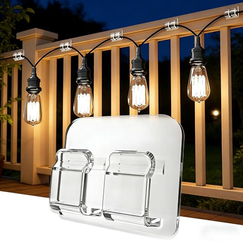40 Pack Heavy Duty Outdoor Cable Clips Self-Adhesive (Large 3x4cm Base) – Clear Wire Holders for Christmas Lights & Ethernet Leads – Weatherproof, Damage-Free Cable Tidy for Garden, Home Office & Desk
