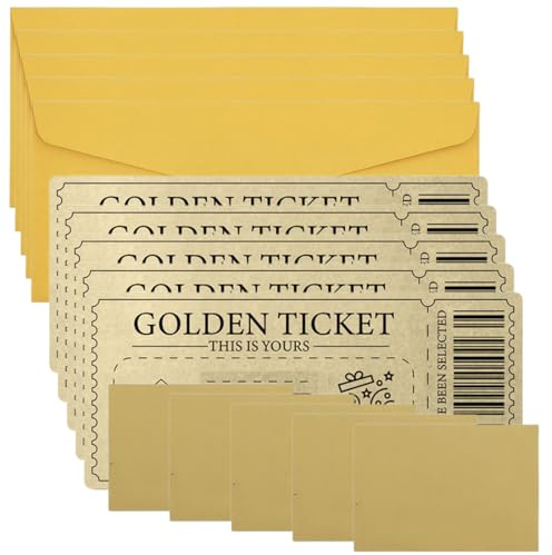 YUVKIN 5 piezas Golden Ticket Tarjeta Regalo Con Sobres, Rasca y Gana, Tarjetas Personalizadas, Tarjeta Regalo Rasca Para Escribir Propios Mensajes, Sobres Boda, Sorpresa Embarazada