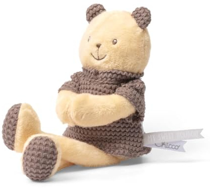 Chicco Peluche Nouveau-né en Velours Doux Ours, Jeu Interactif avec Tintement Sensoriel et Velcro, Différentes Textures pour Le Développement Tactile, Cadeau de Naissance, 0 Mois