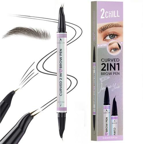2CHILL Augenbrauenstift, Wasserfest Microblading Augenbrauen stift mit 2 Spitzen, Eyebrow Pencil mit 2-Zinken Gabelspitzen & Präziser Pinselspitze für Natürliches Make up (Schwarz Braun)