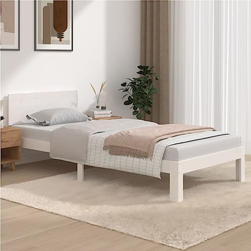 Hoopleep Massivholzbett Weiß Kiefer 90x200 cm, Modernes Holzbett mit robusten Sperrholzlatten, Komfortables Kopfteil, Schlafhöhe 30 cm, Langlebiger Bettrahmen für Schlafzimmer