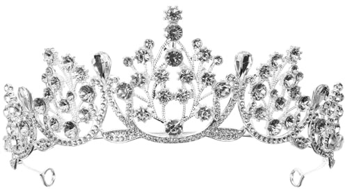 Hohopeti Tiara de Boda Lazo y Adorno Barroco Diadema Pequeña para Novia en Color Plateado Cristales Accesorio Decorativo para Cumpleaños y Fiestas Diadema Nupcial Elegante