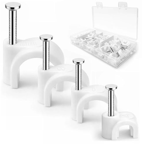 Kabelklämmor, 4 storlekar trådklämmor starka spikar hållbara vita runda elektriska kablar vägg prydliga klämmor 4 mm/6 mm/8 mm/10 mm, 80 st för Ethernet-kabel telefonlinje TV USB-kabel