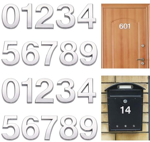 Jiayaus 20Pcs 0-9 Door Numbers Stick on House, Self Adhesive House Numbers | Silver Mailbox Numbers, 3D Address Door Number Stickers for Mailbox Door Gate Apartment Room Office House Hotel Courtyard