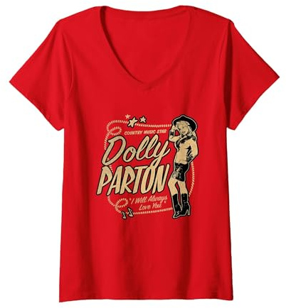 Femme Dolly Parton, Star de la Musique Country T-Shirt avec Col en V, Rouge, XL