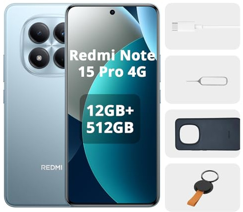 XIAOMI REDMI Note 15 Pro 4G Smartphone - 12+512GB, 6.77 AMOLED Display, 1.5K AMOLED Screen, procesador Mediatek Helio G200 Ultra, cámara 200 MP, Azul Glaciar