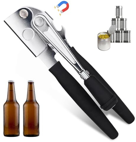 Stainless Steel Hand Crank Can Opener, Can Opener Manual Heavy Duty | Tin Opener with Comfortable Extra-Long Handles, Can Openers That Work with Magnet, Kitchen Gadget, Fit All Size Cans