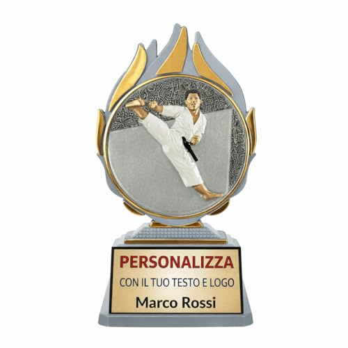 D&Vlab Trofeo Karate 14 cm Argento con Targhetta Personalizzabile – Coppa Arti Marziali Economica per Gare, Dojo ed Eventi