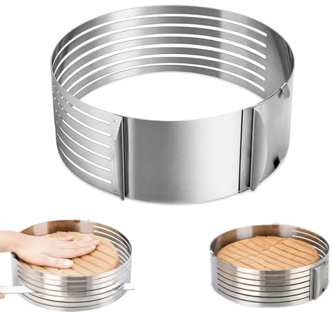 Tortenring, Edelstahl Backrahmen Rund Tortenring Verstellbar Torten Zubehör | Kuchen Schneidhilfe für Ø 25 und Ø 30cm für Gleichmäßge Tortenböden Schneiden von 8 Böden Spülmaschinengeeignet