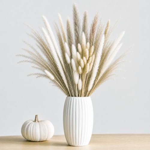 BOSONER Pampasgras Trockenblumen Boho Deko: 85-teiliges Trockenblumenstrauß Set mit natürlichen getrockneten Pampas Gras Plus Bunny-Tails für Schlafzimmer Deko und Home Decoration