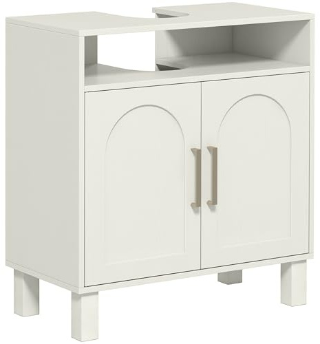 HOMCOM Mueble Bajo Lavabo, Mueble de Baño con Estante Ajustable para Lavabos sin Pedestal, 60x30x63 cm, Blanco Crema