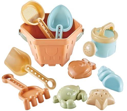 10ST Sandleksaksset Strandleksaker för barn Småbarn Sandformar Strandskal Hink Spade Rake Sandlekset Multifunktionellt Kreativt utomhuslekset för strandsandlåda Ljus färg Plast