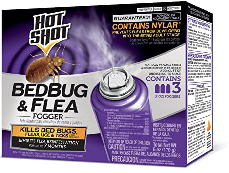 Hot Shot BedBug And Flea Fogger 3 Count-2 Ounce Cans, With Nylar, Inhibits Flea Reinfestation