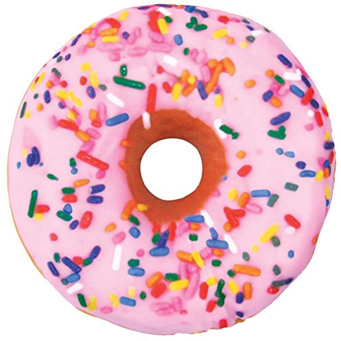 iscream Sugar-riffic Donut Shaped Bi-Color 16 Photoreal Print Microbead Pillow, Pink Front/Chocolate Back, 16Wx16H