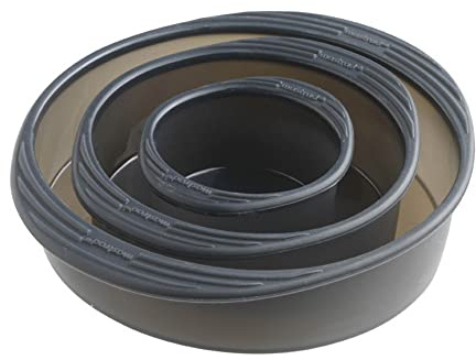 mastrad - Lot de 3 Moules à Manqué Ronds Empilables - 3 Tailles Différentes – 100% Silicone Premium – Anti-adhésif – Maintien Parfait – Démoulage Facile – Sans BPA, Gris