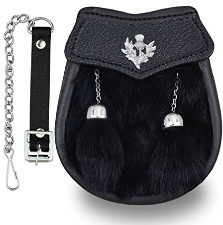 Boy Semi Dress Black Kilt Sporran with a Thistle Emblem & Chain Belt