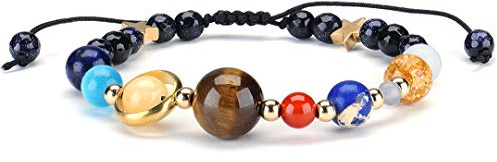 Galax Jesterbart Solsystem Stenpärlor Armband, Flätat Universum Nio Planeter Stjärna Elastisk Energi Pärlor Unisex Armband, 6,7 Tum, Metall Sten, 6.7 Pouces, Metallsten