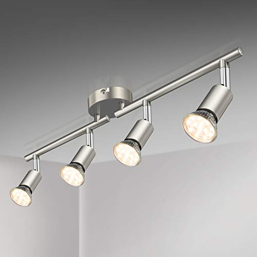 Defurhome LED Ceiling Light Rotatable, 4 Way Adjustable Modern Ceiling Spotlights(Matte Nickel) for Kitchen, Living Room, Bedroom,Including 4 x 4 W GU10 Led Bulbs(400LM, Warm White)