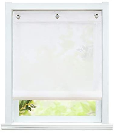 ESLIR Raffrollo ohne Bohren Gardinen Küche Raffgardinen mit Ösen Uni Ösenrollo Transparent Vorhang 1 Stück Weiß BxH 100x140cm 1 Stück