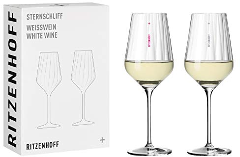 Ritzenhoff 3671001 Weißweinglas Set 300 ml – Serie Sternschliff Set Nr. 1 – 2 Stück – mit Relieflinie – Made in Germany