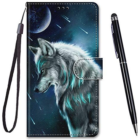 TOUCASA für Xiaomi Redmi Note 10 Pro Hülle,Handyhülle für Xiaomi Redmi Note 10 Pro Max,Premium Brieftasche PU Leder Flip [Kreativ Gemalt] Case Handytasche Klapphülle (Denkender Wolf)