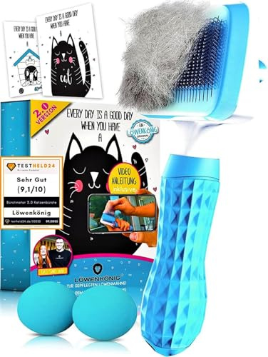 LÖWENKÖNIG® BÜRSTINATOR 2.0 Katzenbürste & Hundebürste Selbstreinigend für Kurzhaar & Langhaar Tiere I Haustierbürste groß, Fellbürste entfernt lose Unterwolle & verfilztes Hunde & Katzenhaar