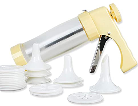LTLWSH Biscuit Making and Icing Set for Cake Decorations, Cookie Press Pump, Biscuits Machine Biscuit Maker with Discs and Nozzles Cake Decorating Set For Beginner and Professional Use,Yellow