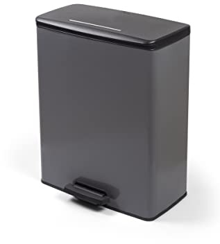 Curver Déco-Abfalleimer Rectangular Duo, 26 + 26 l, Anthrazit, 48,6 x 28,4 x 61,5 cm, 100% recyceltes Material